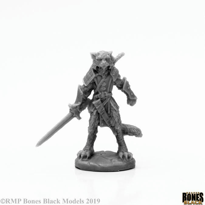 Image of Bones Black Mal, Catfolk Warrior Unpainted Fantasy Miniature by Reaper RPR44117
