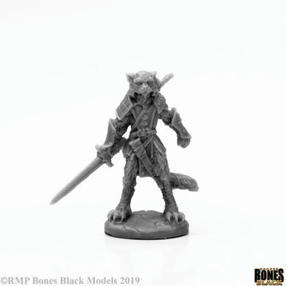 Image of Bones Black Mal, Catfolk Warrior Unpainted Fantasy Miniature by Reaper RPR44117