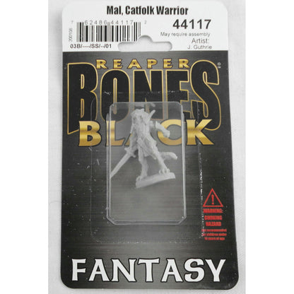 Image of Bones Black Mal, Catfolk Warrior Unpainted Fantasy Miniature by Reaper RPR44117