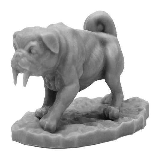 Bones Black Sabertooth Pug Unpainted Fantasy Dog Miniature by Reaper RPR44122