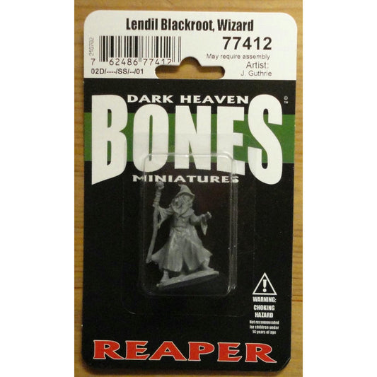Image of Dark Heaven Bones Lendil Blakroot, Male Wizard Unpainted Miniature Reaper 77412