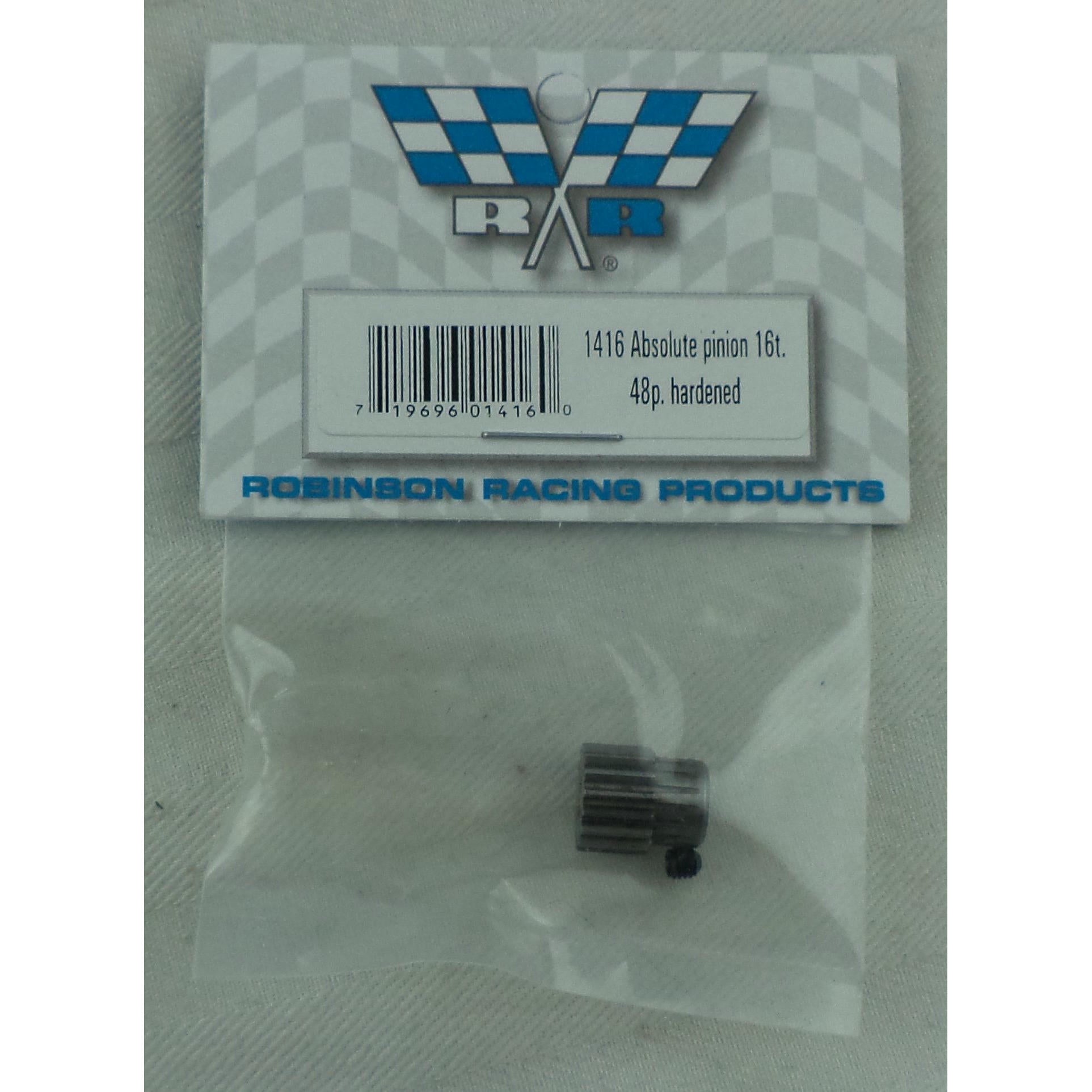 Image of Robinson Racing Hardened Steel 48P 16T Absolute Pinion Gear RRP1416 3.2mm Bore