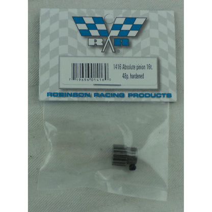 Image of Robinson Racing Hardened Steel 48P 16T Absolute Pinion Gear RRP1416 3.2mm Bore