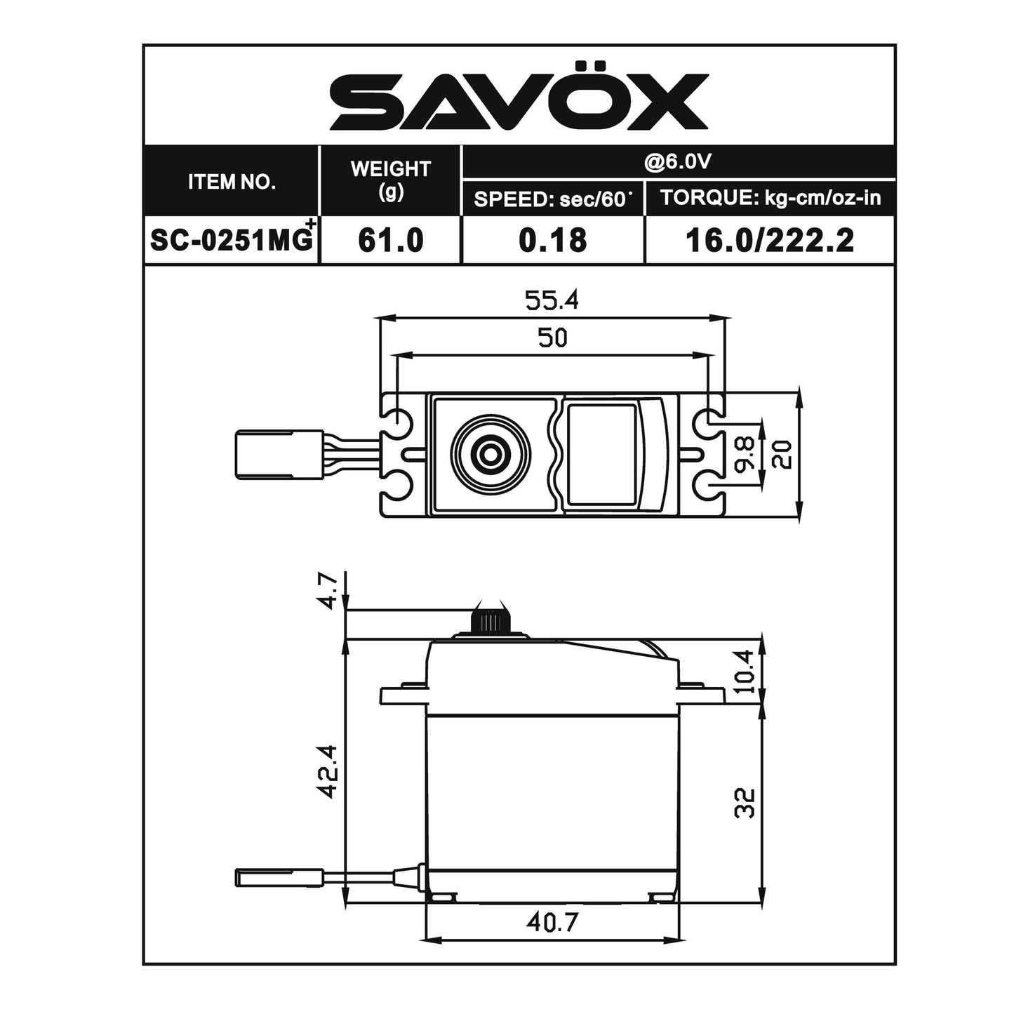 Image of Savox SC-0251MG Plus Metal Gear Digital Servo .18s/222 oz-in SAVSC0251MGP