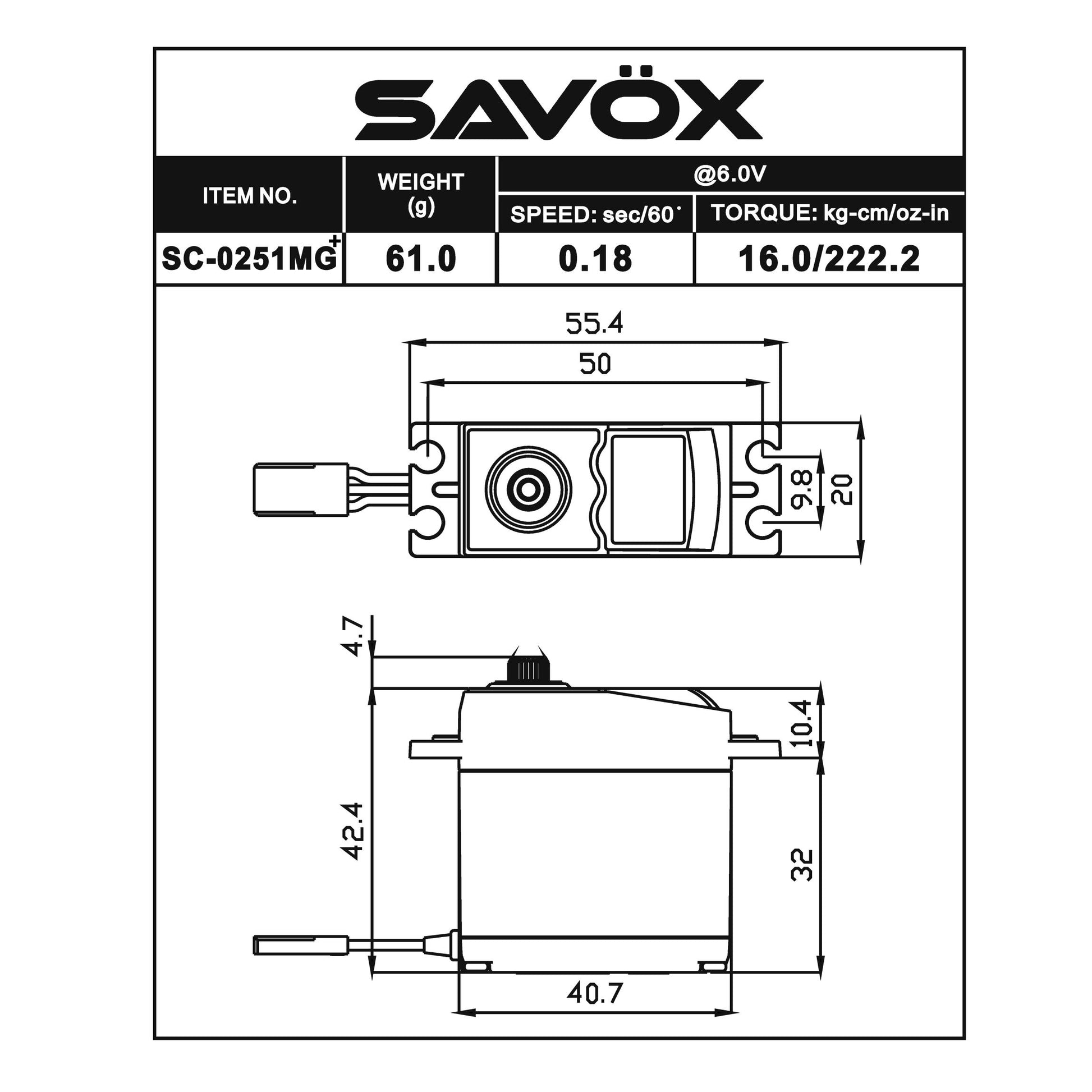 Image of Savox SC-0251MG Plus Metal Gear Digital Servo .18s/222 oz-in SAVSC0251MGP