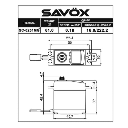 Image of Savox SC-0251MG Plus Metal Gear Digital Servo .18s/222 oz-in SAVSC0251MGP