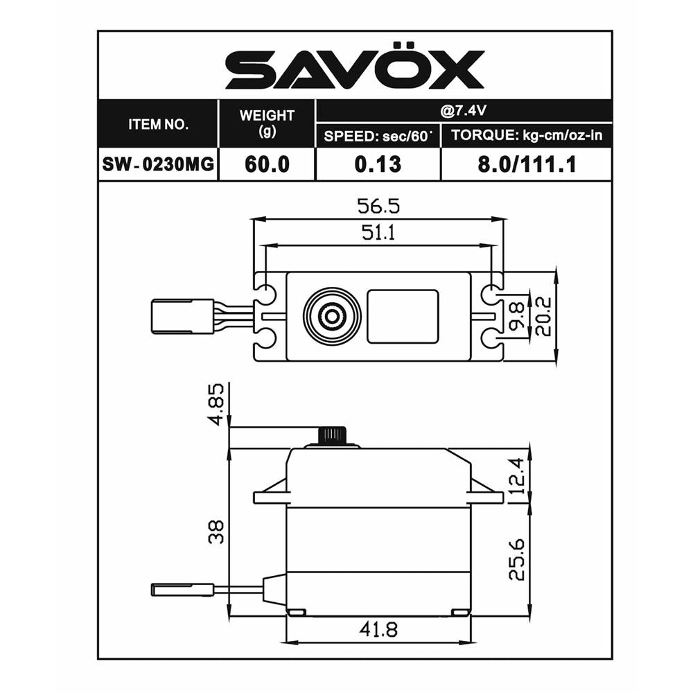 Image of Savox SW-0230MG Plus Waterproof Digital Metal Gear Servo .13/111.1oz-in SW0230MG