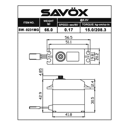 Image of Savox Waterproof .17/208oz-in High Torque Digital Servo SAVSW0231MGP SW-0231MGP