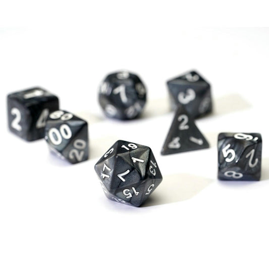 Image of Pearl Charcoal Grey Polyhedral Dice Set D20/12/10/%/8/6/4 & d20 Sirius 0001-01