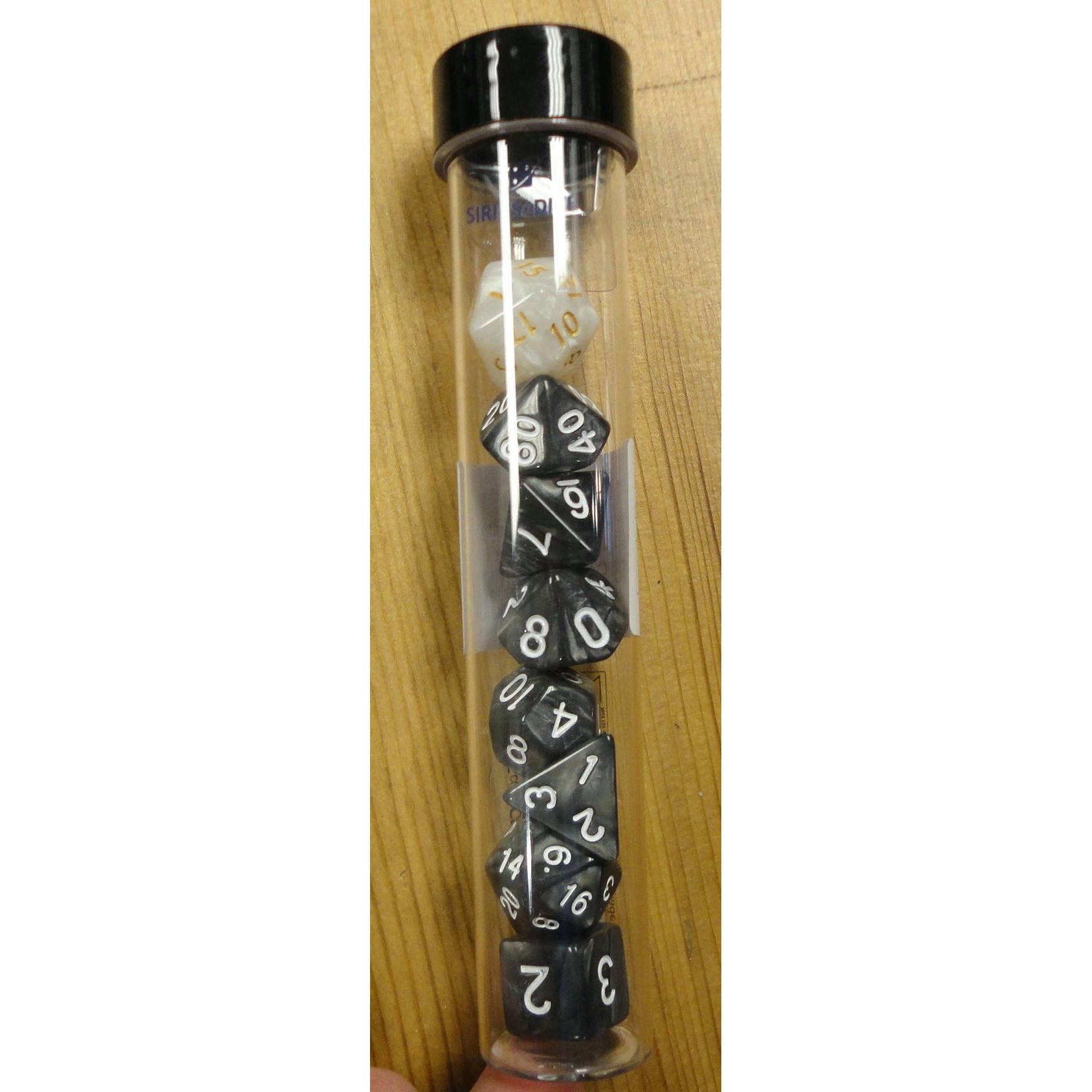 Image of Pearl Charcoal Grey Polyhedral Dice Set D20/12/10/%/8/6/4 & d20 Sirius 0001-01