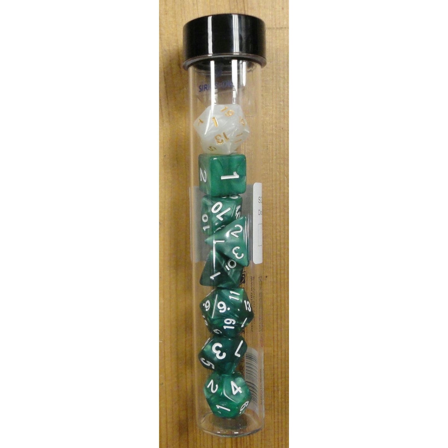 Image of Pearl Green Acrylic Polyhedral Dice Set D20/12/10/%/8/6/4 & d20 Sirius 0001-02