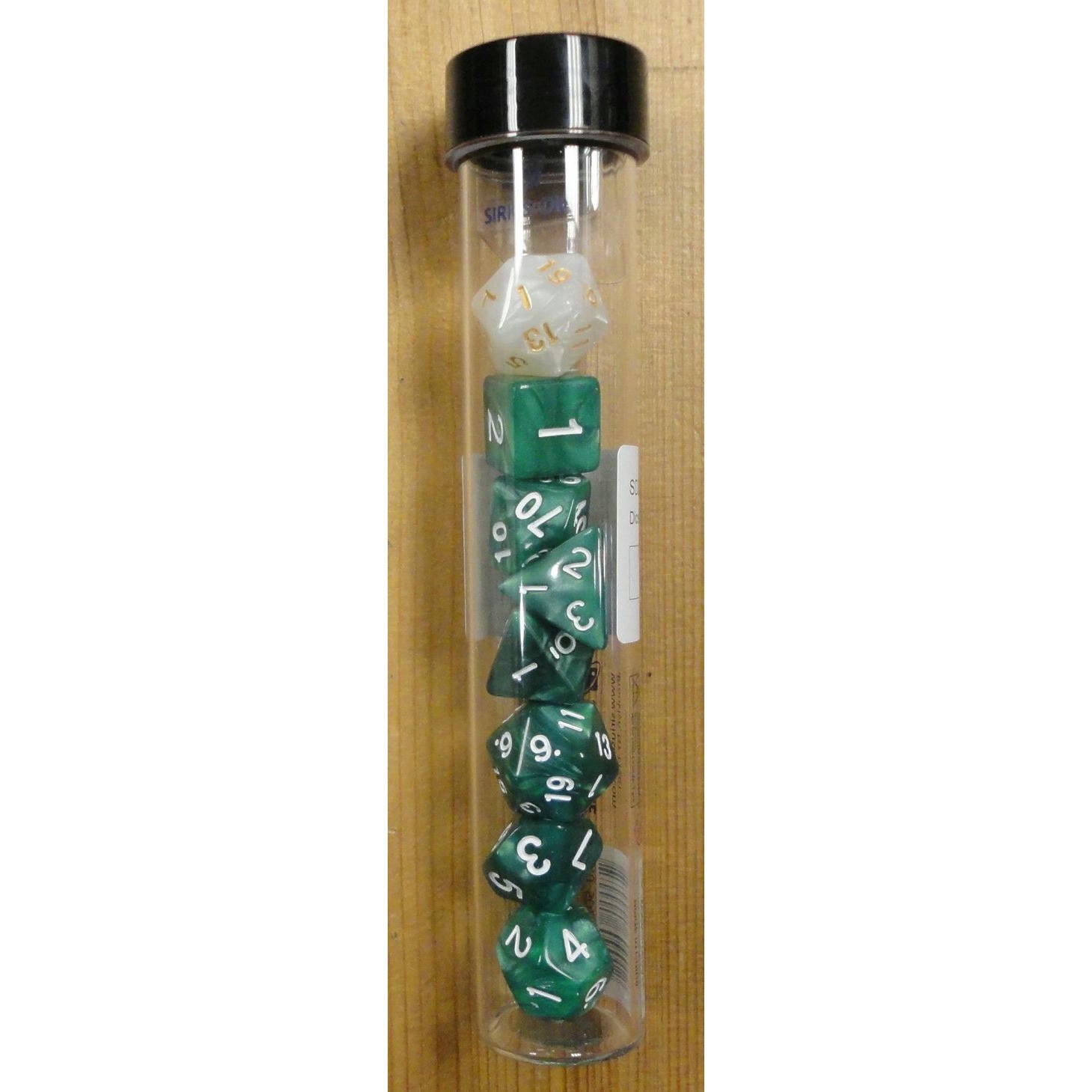Image of Pearl Green Acrylic Polyhedral Dice Set D20/12/10/%/8/6/4 & d20 Sirius 0001-02