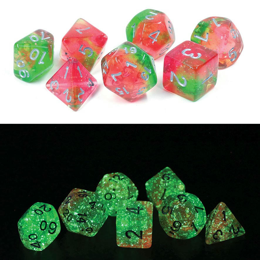 Image of Lotus Glowworm Polyhedral Dice Set D20/12/10/%/8/6/4 & d20 Sirius SDZ0006-01