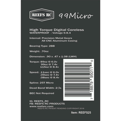 Image of Reef R/C 99 Micro High Torque High Speed Micro Servo 0.08/115 @ 8.4V SEHREEFS25