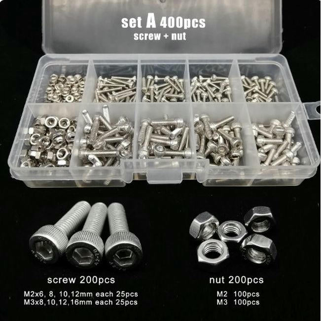 Image of 400-piece Hex Socket Cap Head Stainless Steel Screws/Nuts Set (M2/M3) 