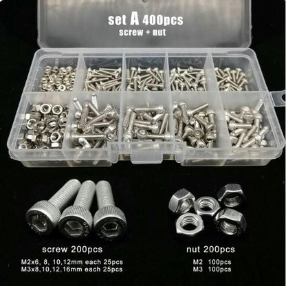 Image of 400-piece Hex Socket Cap Head Stainless Steel Screws/Nuts Set (M2/M3) 