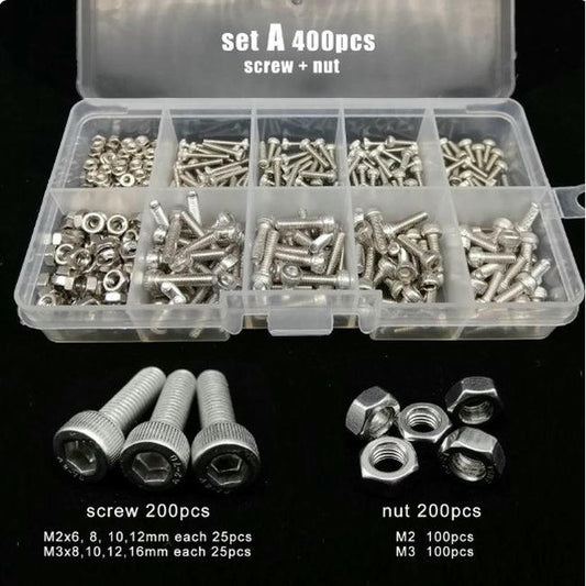 Image of 400-piece Hex Socket Cap Head Stainless Steel Screws/Nuts Set (M2/M3) 