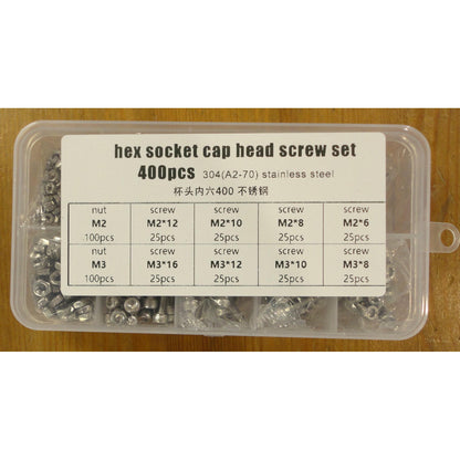 Image of 400-piece Hex Socket Cap Head Stainless Steel Screws/Nuts Set (M2/M3) 