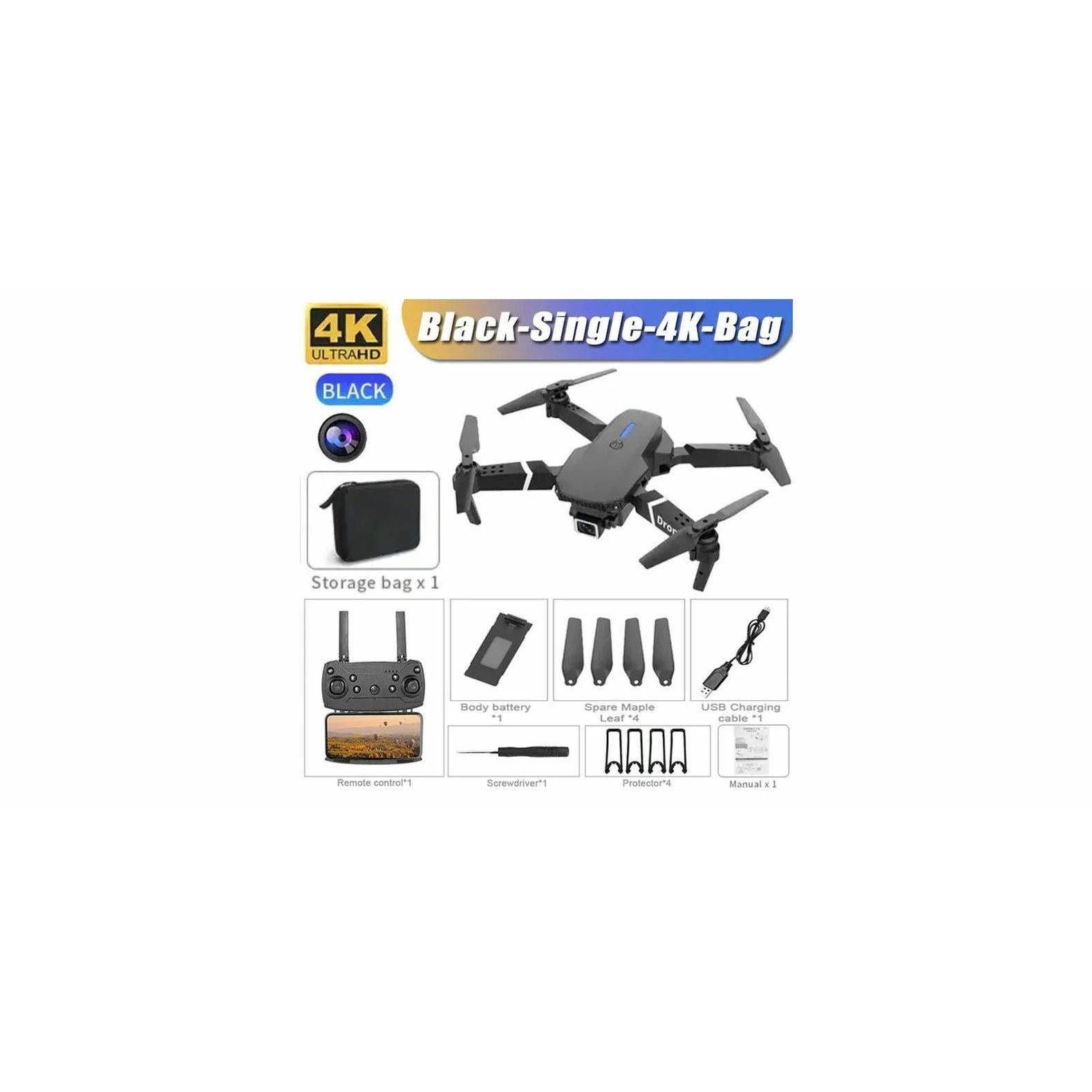 Image of Black 4K Camera Wifi FPV Ready-To-Fly Folding Camera Drone w/Storage Bag