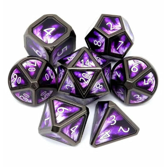 Image of Haxtec Purple Eldritch Blast Metal RPG Dice Set (7pcs) 