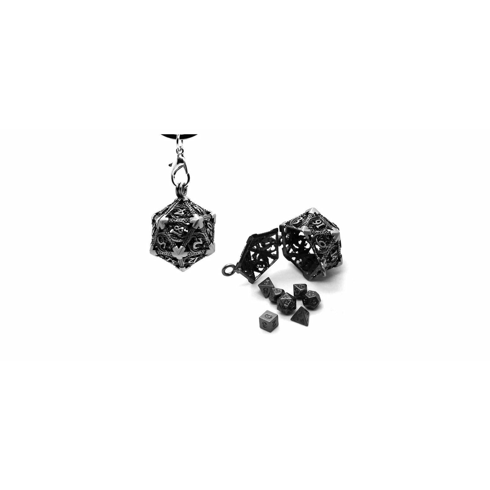 Image of Hollow RPG Silvery d20 Die Keychain w/7-piece Micro Metal Dice