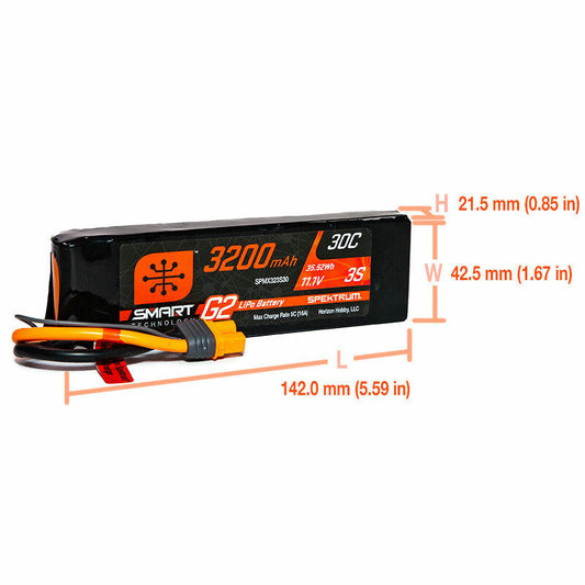 Image of Spektrum Smart G2 11.1V 3200mAh 3S 30C Smart LiPo Battery with IC3 Connector