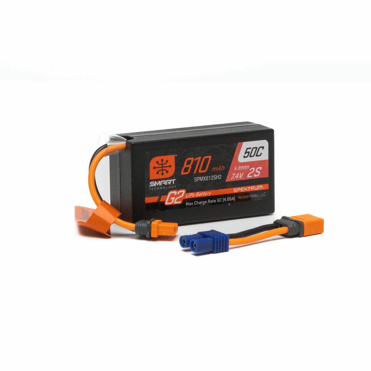 Image of Spektrum 7.4V 810mAh G2 2S 50C LiPo Hard Case Battery IC2/EC2 SPMX812SH2