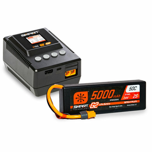 Image of Spektrum Powerstage G2 S155 Smart Charger/5000mah 2S 50C Lipo Battery SPMXBCB1