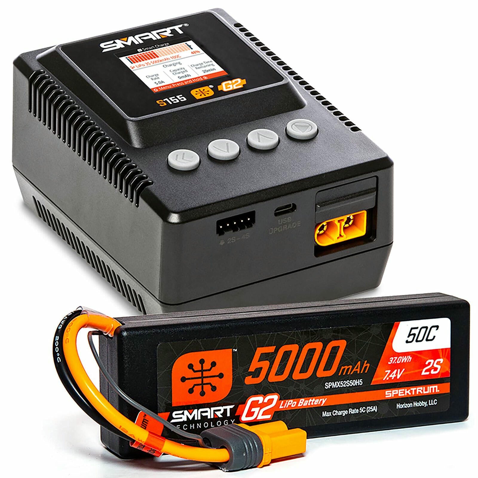 Image of Spektrum Smart G2 S155 Charger/5000mah 50C 7.4V 2S Lipo Battery Powerstage Combo