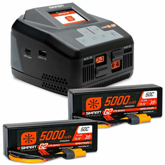 Image of Spektrum Powerstage 6S Smart TS2100 Charger & 2x 5000mah 50C IC5 Lipo Battery