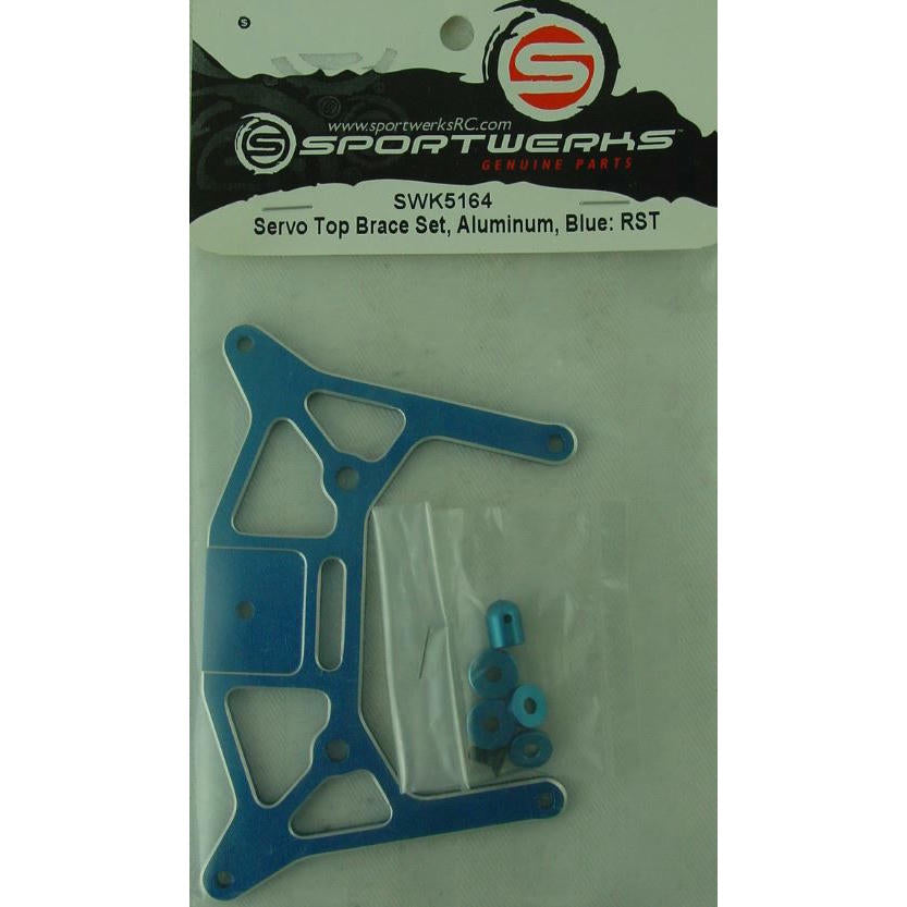 Image of Sportwerks 1/10th Scale Blue Aluminum Servo Top Brace Set/Raven ST SWK5164