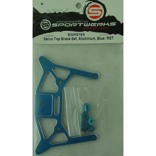 Image of Sportwerks 1/10th Scale Blue Aluminum Servo Top Brace Set/Raven ST SWK5164