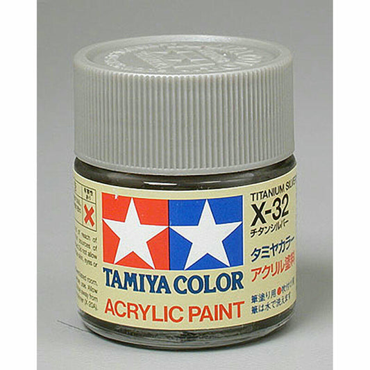 Image of Tamiya X-32 Titanium Silver Acrylic Paint (10ml bottle) TAM81507