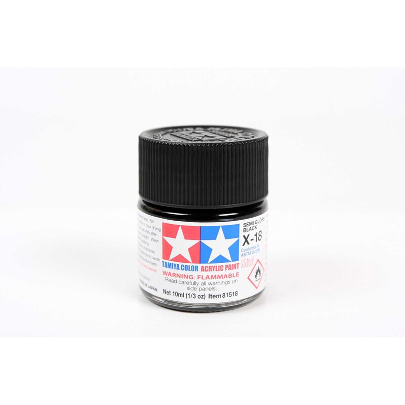 Acrylic Mini X-18 Semi Gloss Black Paint, 10ml Bottle