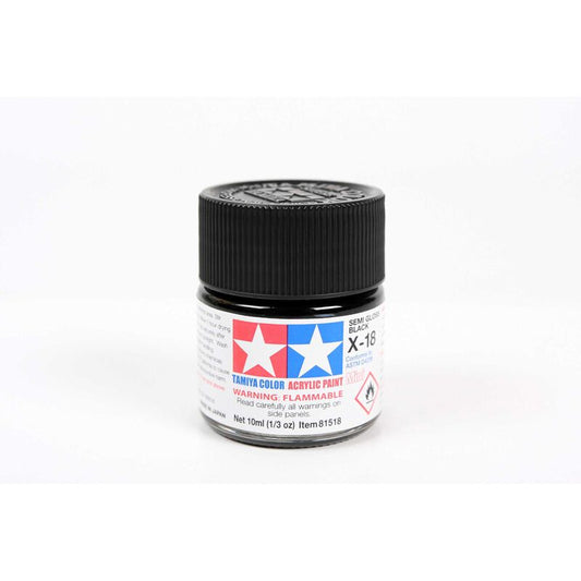 Acrylic Mini X-18 Semi Gloss Black Paint, 10ml Bottle