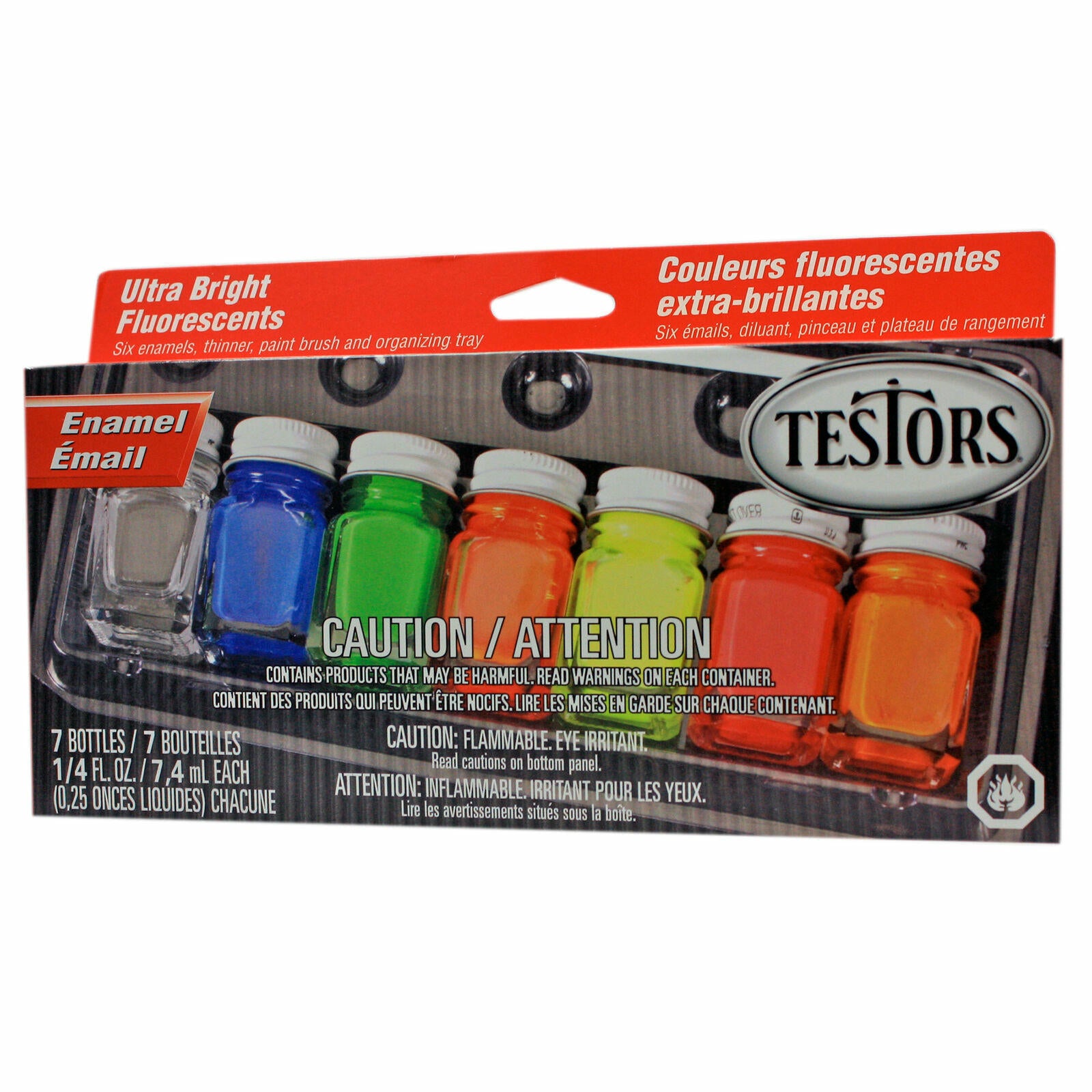 Image of Testors 8pc Fluorescent Enamel Model Paint Set TES9132X (7 Paints + Brush)