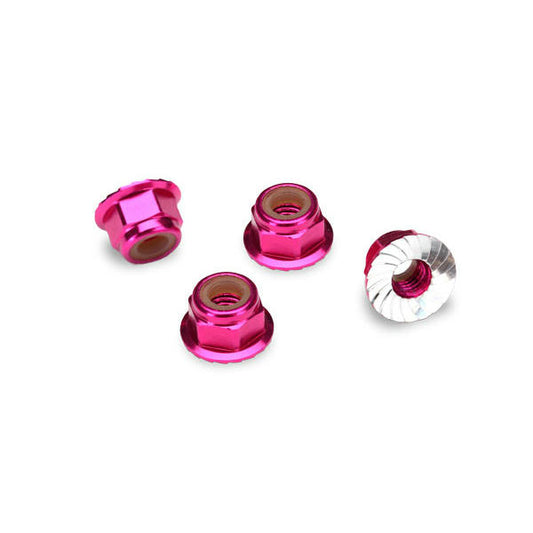 Image of Traxxas 4mm Pink Anodized Flanged Nylon Locking Nuts TRA1747P (4pcs)