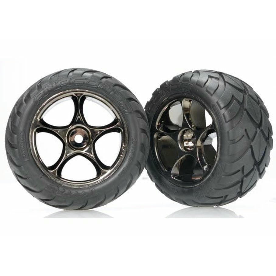 Image of Traxxas Bandit Anaconda 2.2 Buggy Rear Tires w/Tracer Black Chrome Wheels 2pcs