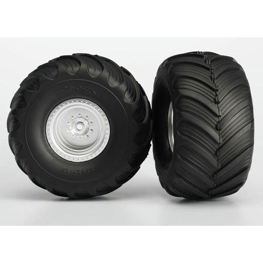 Image of Traxxas Dual Profile Tires w/Satin Chrome Wheels Stampede/Monster Jam Rear 3663