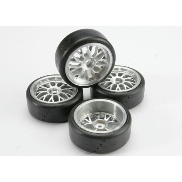 Image of Traxxas Slick 1/10th Scale Touring Car Tires/Satin Chrome Wheels (12mm Hex, 4p) 