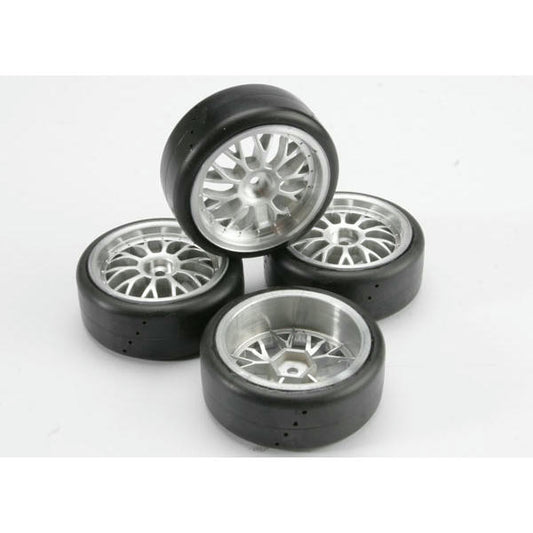Image of Traxxas Slick 1/10th Scale Touring Car Tires/Satin Chrome Wheels (12mm Hex, 4p) 