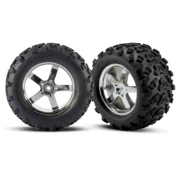 Traxxas 4973R 6.3" Maxx Tires Pre-Glued on 3.8" Chrome Hurricane