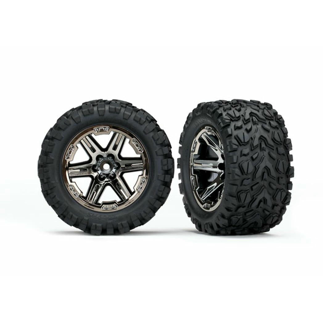 Image of Traxxas Rear TSM Rated 2.8 Talon EXT Tires/Black Chrome RXT Wheels TRA6774X