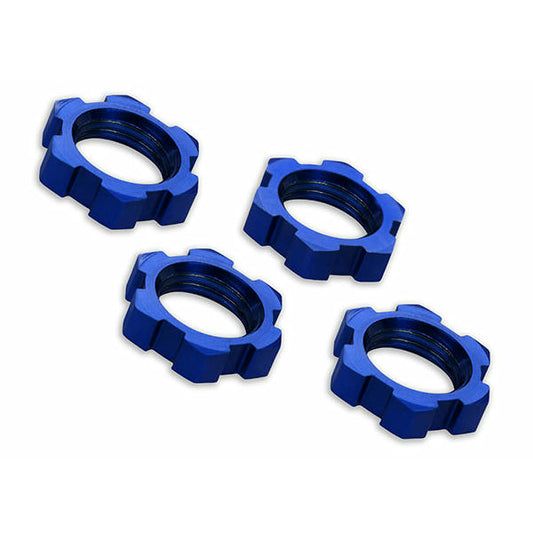 Image of Traxxas X-MAxx XMAXX Wheel nuts, splined, 17mm, serrated Blue Alloy (4)  TRA7758