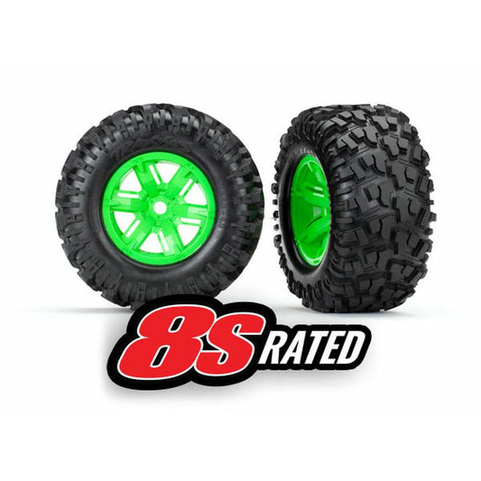 Image of Traxxas X-Maxx XMAXX MAXX AT Tires Factory Glued on Black Green (2PCS) TRA7772G