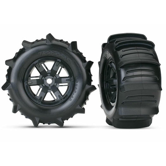 Image of Traxxas X-Maxx XMAXX Paddle Tires Factory Glued on Black Wheels (2PCS) TRA7773