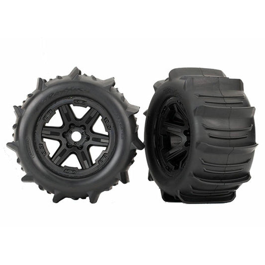 Image of Traxxas Sledge TSM Rated Paddle Tires Factory Glued on Black 3.8 Wheels 8674