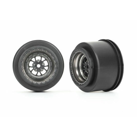 Image of Traxxas 2WD Drag Slash Black Satin Chrome Weld Rear Wheels 2.2/3.0 TRA9473A