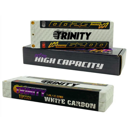 Image of Trinity White Carbon 7.4V 2S 6200mAh 150C LCG Lipo Battery TEP2320