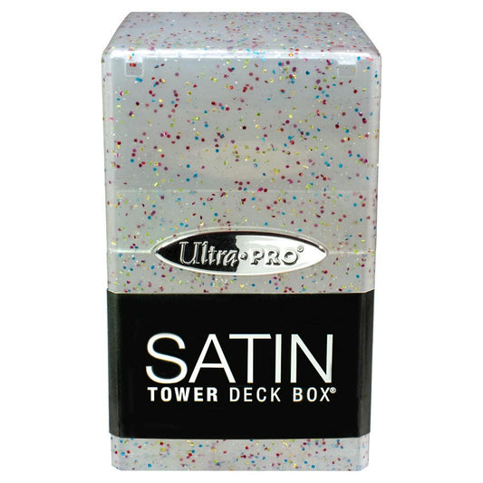 Image of Ultra-Pro Glitter Clear Satin Tower Deck Box Holds 100+Sleeved Cards UPI15888